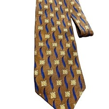 VINTAGE FERRELL REED SILK Tan Blue NECK TIE MADE IN ITALY BY HAND