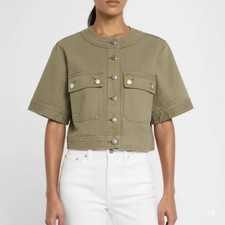 428 Veronica Beard Elias Green Cotton Jacket Womens Size M Short Sleeve New