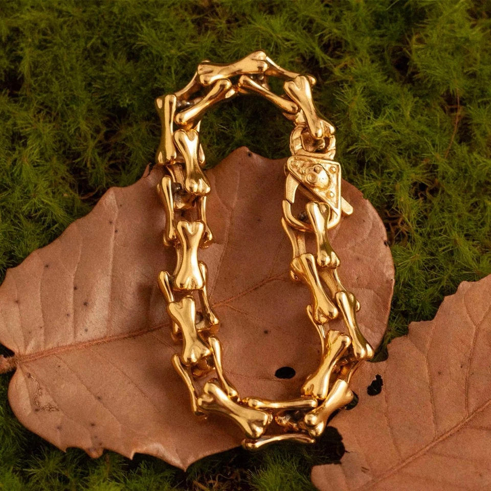 Brazalete Vintage American Retro LA Noise Hueso Dorado - Para Hombre Rock Punk Gótico Foto 3 de 4