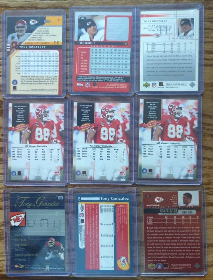 tony gonzalez card Lot, 9 Cards Nr Mint & Sleeved - Image 2 of 2