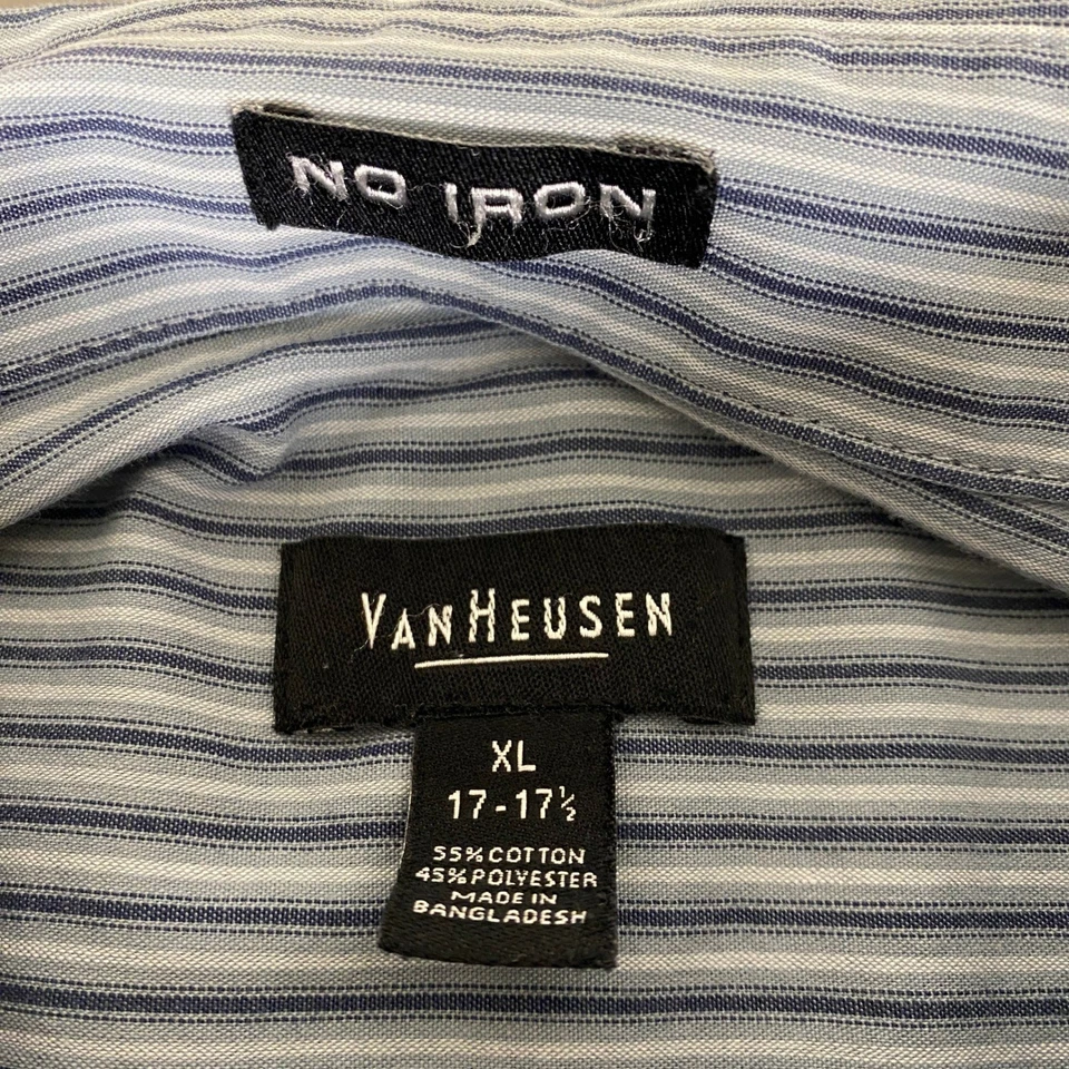 Camisa Van Heusen Sin Hierro Para Hombre XL 17-17.5 Azul Rayas Abotonada Manga Larga Foto 3 de 4