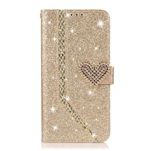 Leather Bling Love Glitter Wallet Phone Case For Samsung S24 S23 A34 A54 A14 - Picture 16 of 17