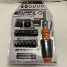 Performance Tool W9082 34 Piece Ratcheting Bit and Socket Set