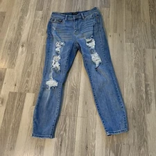 Judy Blue Jeans Women 7/28 Boyfriend Fit Distressed Blue 30x27 High Waist