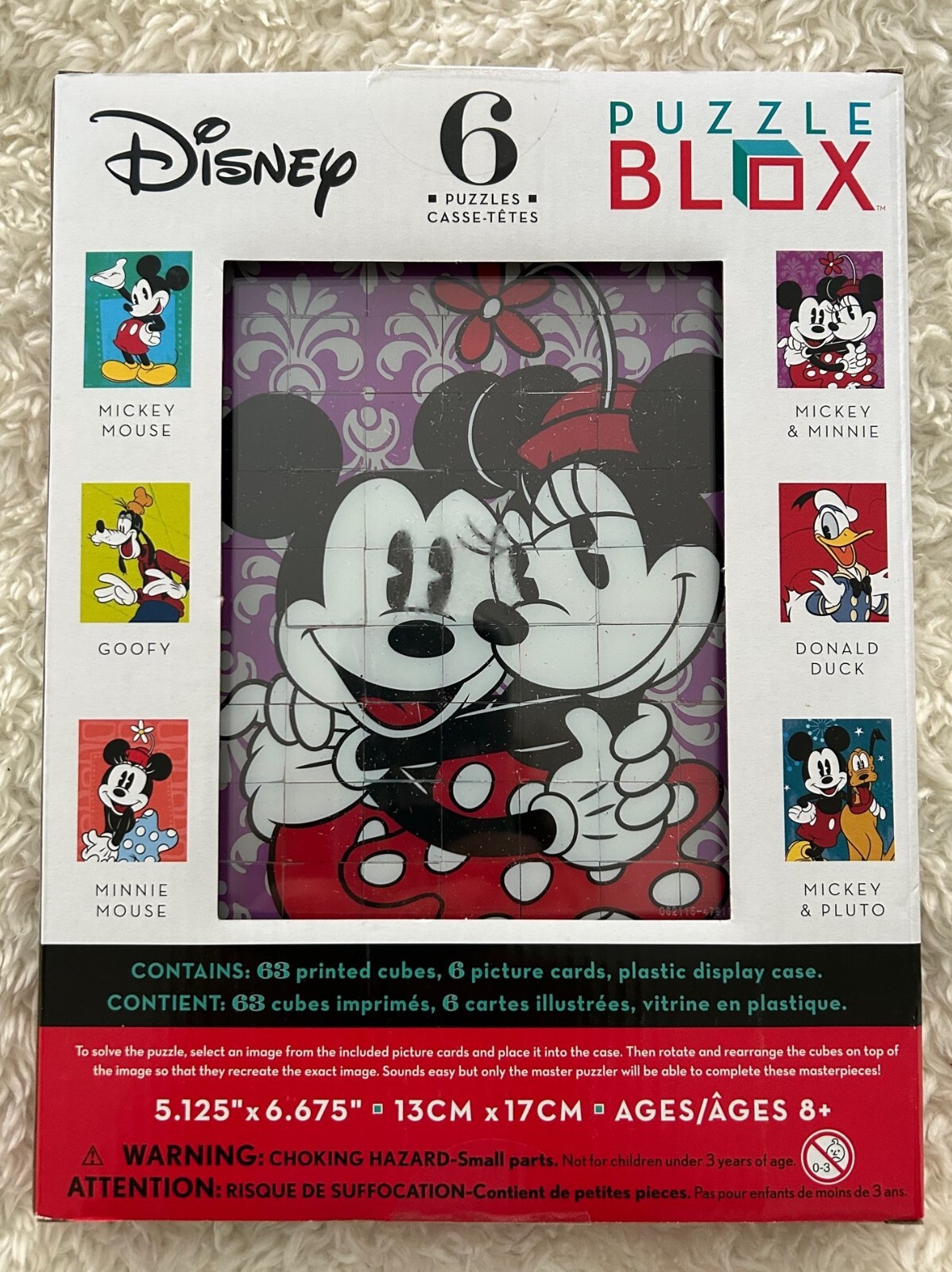 Puzzle Blox- Six Sided Disney 63 Cubes 5.125" x 6.675" NIB 