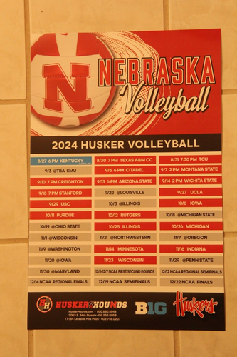 2024 NEBRASKA CORNHUSKERS HUSKERS VOLLEYBALL SCHEDULE POSTER 11 x 17