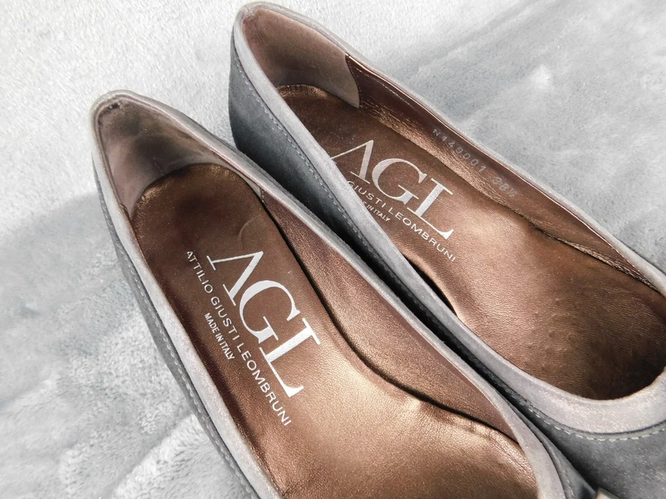 Zapatos de salón AGL para mujer 38,5 EE. UU. 8,5 gris Kristin gamuza tacón bloque arco ballet Foto 3 de 4