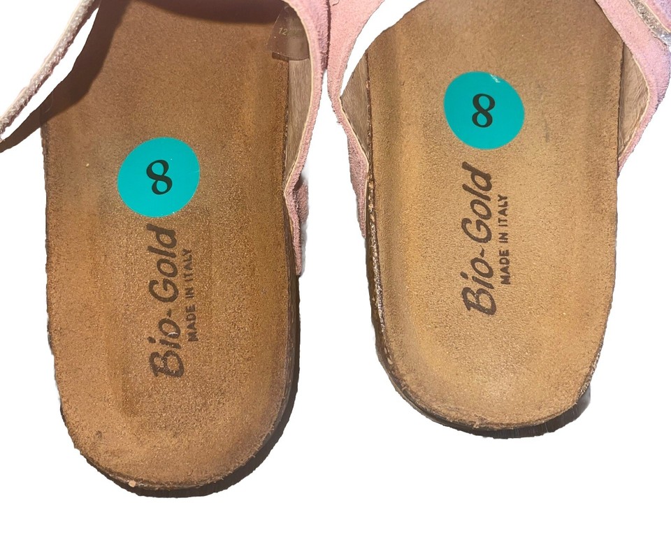 Bio Gold Womens Sandals Pink Suede Slide Size 8 Italian Made Slip On