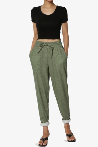 TheMogan S~3X Casual Melange Fleece Elastic Drawstring High Waist Jogger Pants - Picture 80 of 80