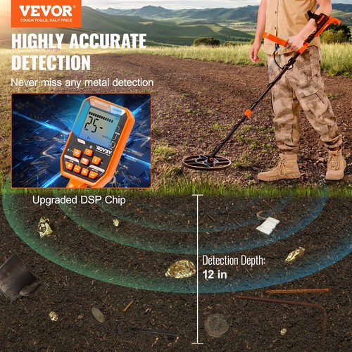 VEVOR Waterproof Metal Detector Professional Rechargeable Gold Detector 12" Coil - Picture 2 of 12