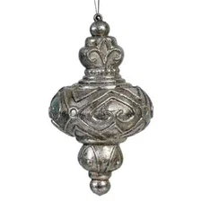 Glittered Metallic Pewter Tiered Scroll Finial Shatterproof Ornament
