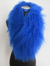  100% Real Mongolian lamb fur scarf with clip / collar/ Blue wrap /women cape