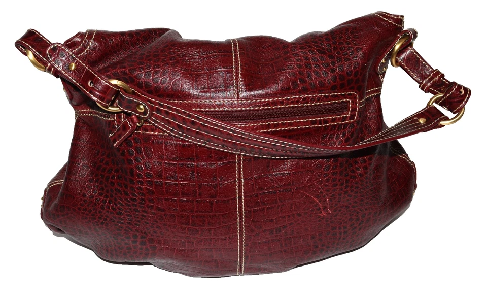 Bolso de Hombro Maxx New York Borgoña Cocodrilo Cuero Repujado Tachonado Nuevo sin Etiquetas Foto 2 de 4