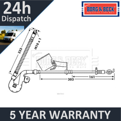 Fits Peugeot 407 2004-2007 Brake Hose Front Right Borg & Beck