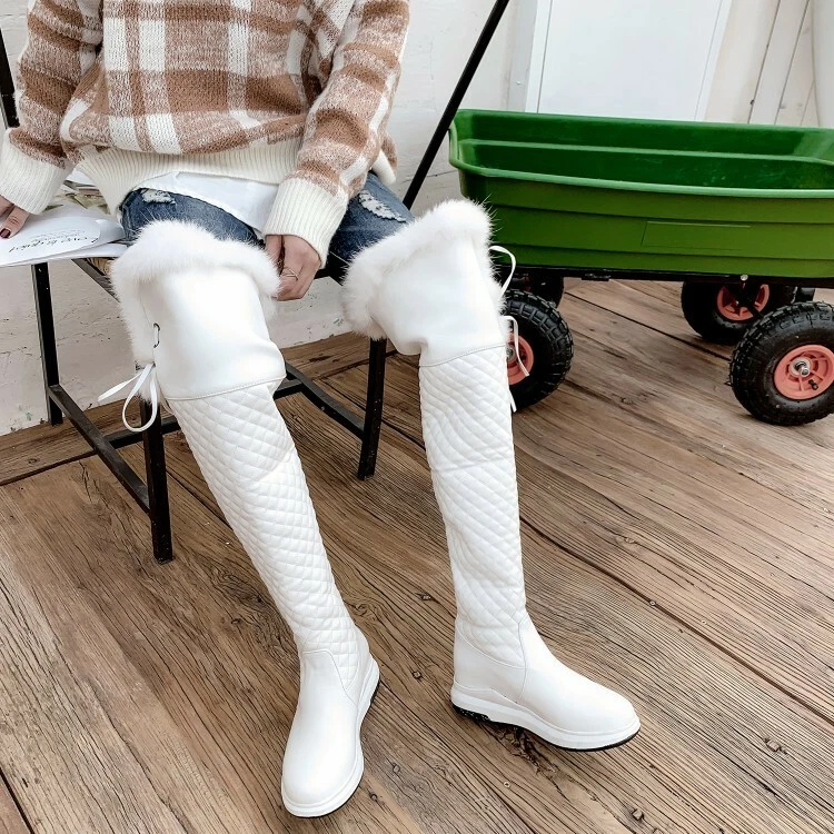 New Women s Over The Knee High Boots Fur Trim Low Heel Snow Winter