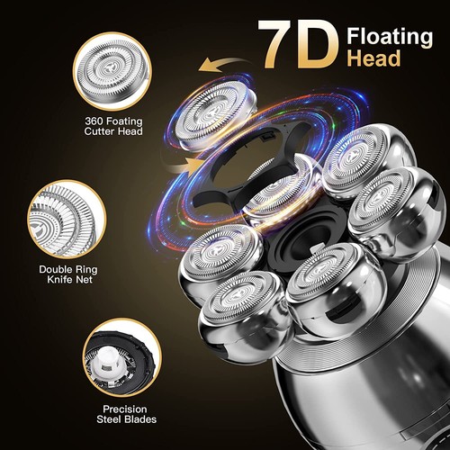 Electric Shaver 7 Head Razor Bald Beard Hair Skull Trimmer Beard Remover Men UK - Picture 3 of 10
