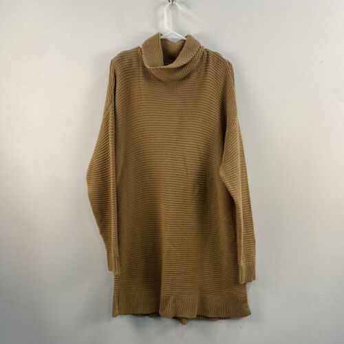 Lands End Womens XL 18 Pullover Sweater Tunic Brown Mustard Knit Long Sleeve