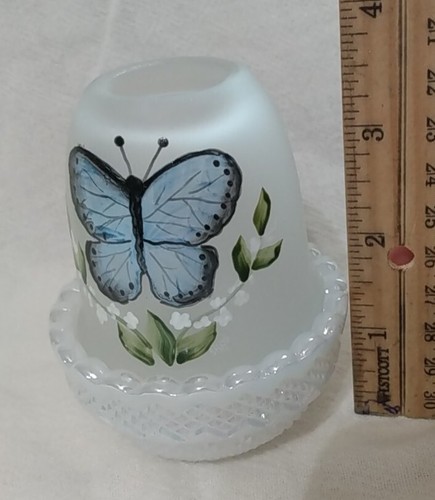 Mosser Feenlampe weiß irisierendes Glas handbemalt Schmetterling - Bild 12 von 13