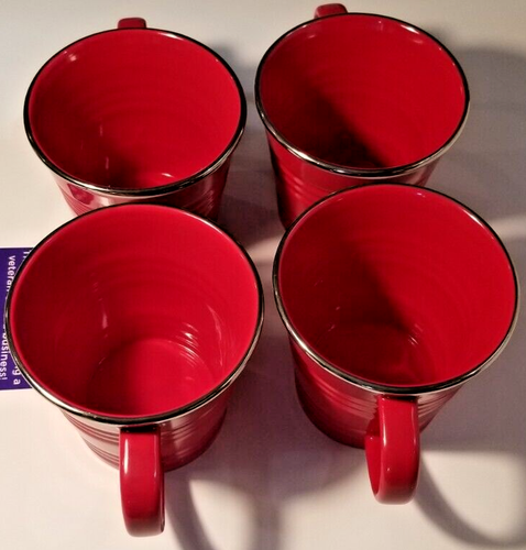 Starbucks Red Coffee Cup Silver Rim Textured Coffee Mug 2007 14 Oz Quantity 1 - Picture 2 of 7