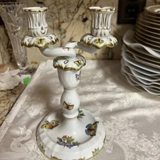 RARE HEREND QUEEN VICTORIA BUTTERFLYS 2 ARMED PORCELAIN 2 CANDEL HOLDERS, 2 Part