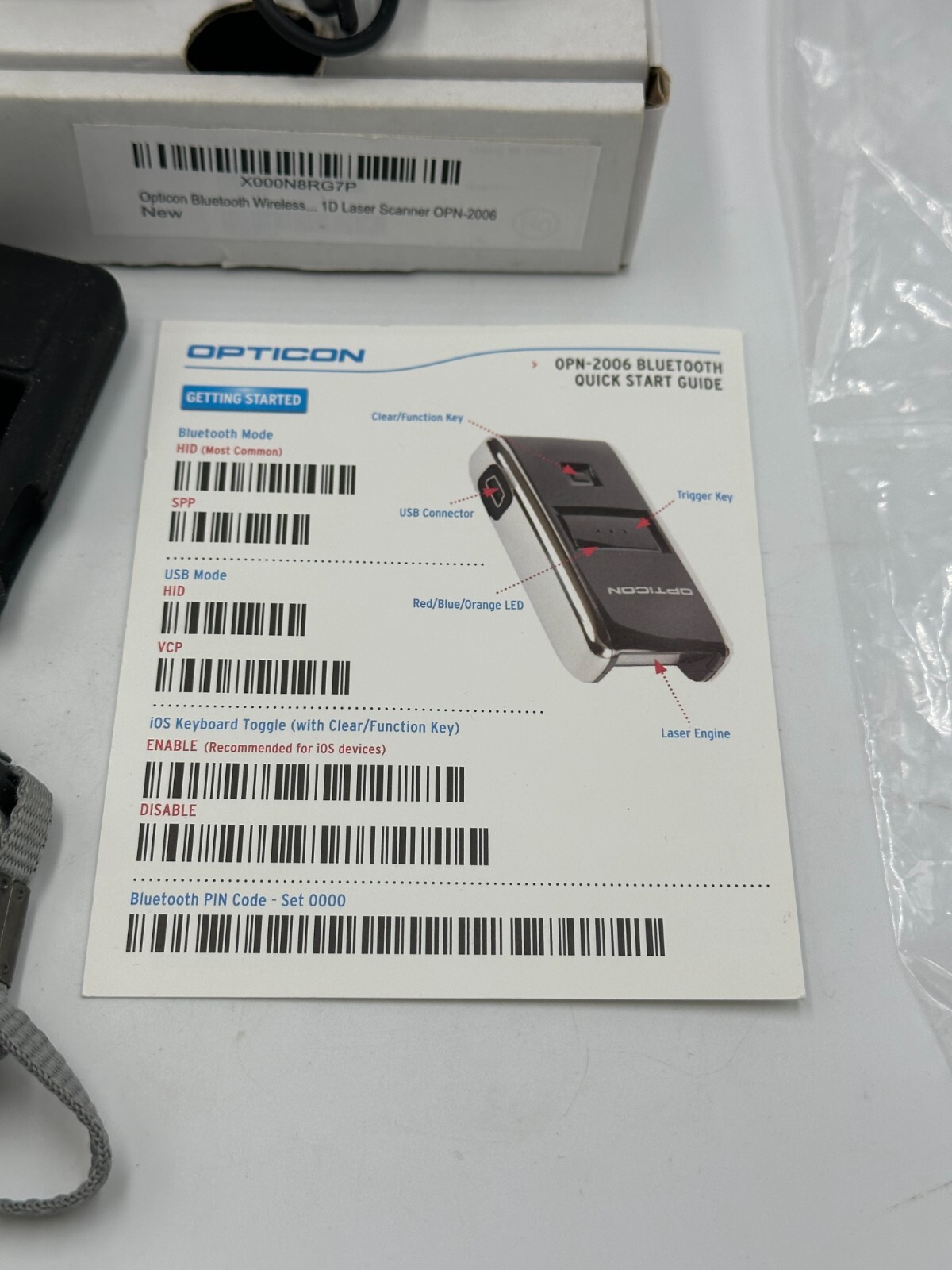 Opticon Bluetooth Wireless Barcode ID Laser Scanner OPN-2006 W/ Accessories