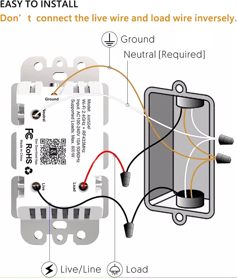 Smart WIFI In-Wall Switch For Alexa Google Home APP With Remote Control&Schedule - Image 3 of 4