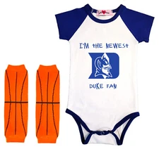 Duke Blue Devils Newest Fan Baby Bodysuit Bloomers Headband Leg Warmers Set