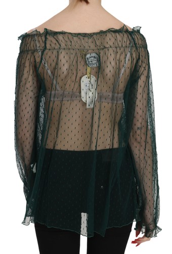 PINK MEMORIES Blouse Green Mesh See Through Long Sleeve Top IT42/US8/M RRP $200 - Picture 4 of 8
