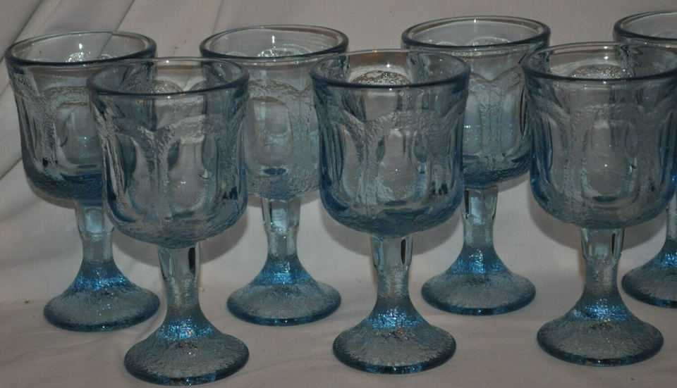 Vtg Lot Set 10 Fostoria Glass WOODLAND Blue Wine water Footed 5 7/8
