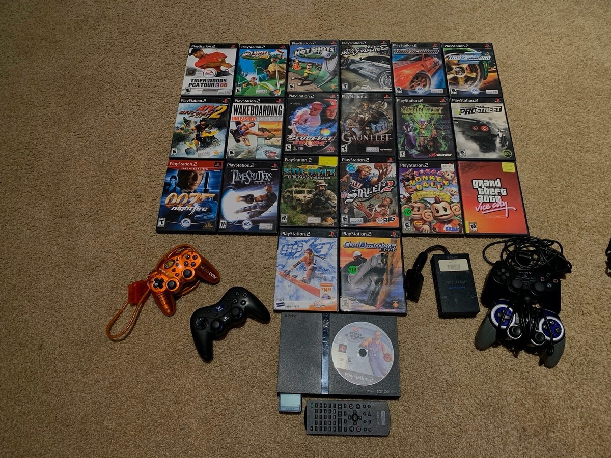 Playstation Slim PS2 Sony w/ 21 Games and Controllers LOT
