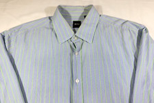 Boss Hugo Boss Blue  Green Striped Button Up Long Sleeve Shirts Reg Fit Size XL