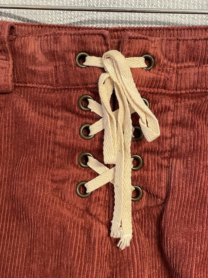 Billabong 短裤女式 24 码灯芯绒镂空领带腰波西米亚海滩冲浪女孩 — 第 3/4 张图片