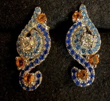 Sterling Silver 925 Blue Sapphire Citrine Swirl Earrings 3.6g 3/4”