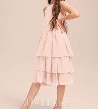 JJs House NWT Aline Knee-Length Chiffon Junior Bridesmaid Dress Cascading Ruffle