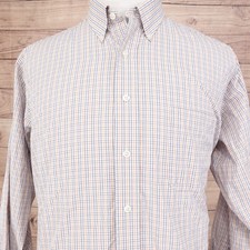 Chaps Shirt Mens 17.5 32/33 Plaid Classic Fit Wrinkle Free Button Up -01