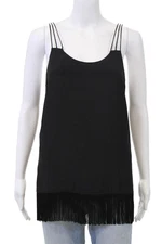 Cami NYC Womens Spaghetti Strappy Fringe Silk Tank Top Black Size Small