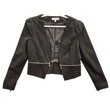 Philosophy Women's M Dark Gray Zipper Detail Cropped Blazer Jacket 453