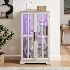 Double Lattice Door Glass Tall Cabinet 3 Adjustable Shelves LED Display Cabinet