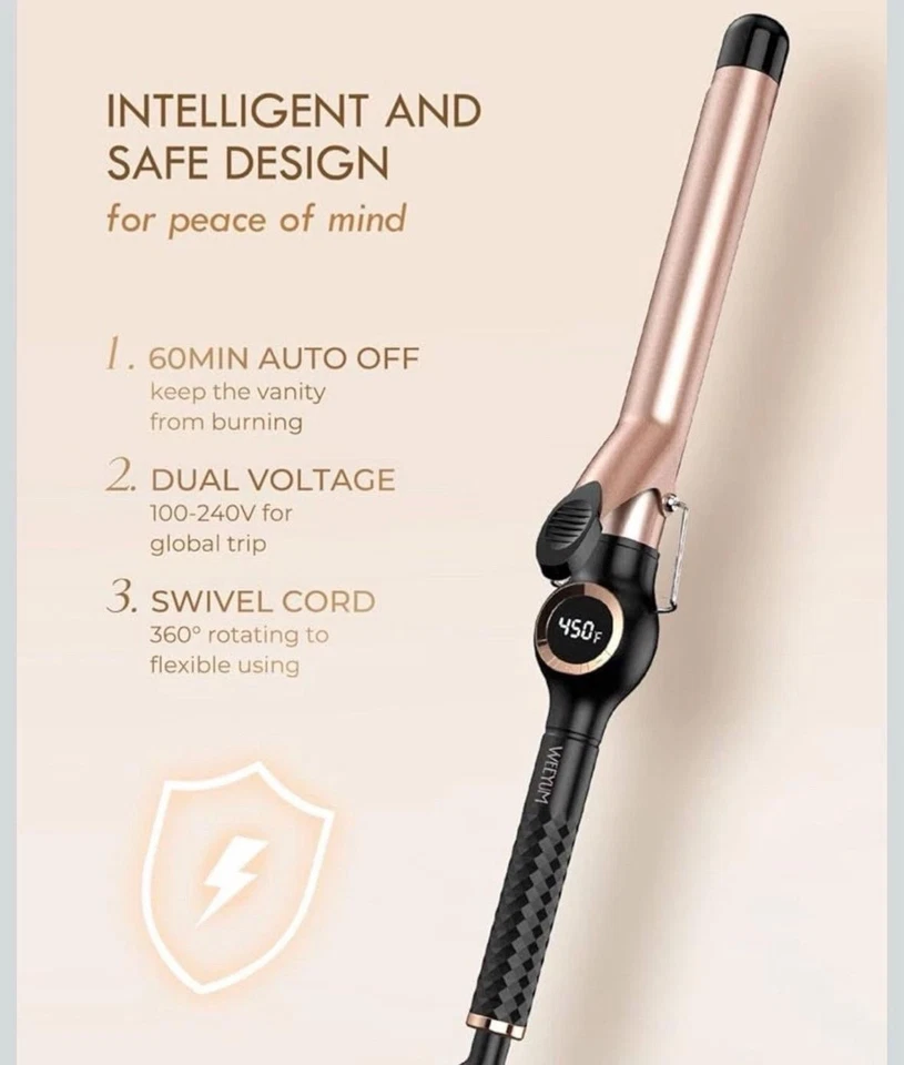 Lockenstab Zange 25 mm Lockenwickler großer extra langer Schaft mit Digitalanzeige