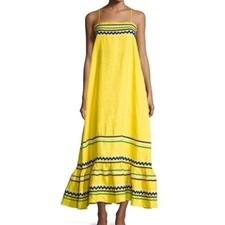 Lisa Marie Fernandez Yellow Linen Ric Rac Sleeveless Maxi Dress Size 1 2