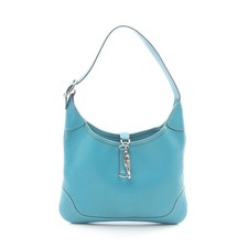 HERMES Trim 24 Shoulder Bag Chevre Turquoise Blue Silver Hardware #RC2099