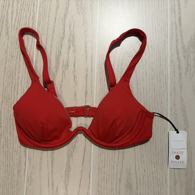 Shade & Shore Bikini Top Women s 32B Red Underwire Padded Swim Beach NEW