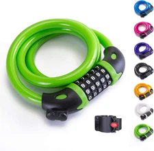 Bicycle Cable Lock 5 Digit Code Reflective Self-Coiling Mount Bracket