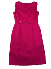 Tahari Bubblegum Pink Gold Faux Belt Sleeveless Office Work Classic Dress 6