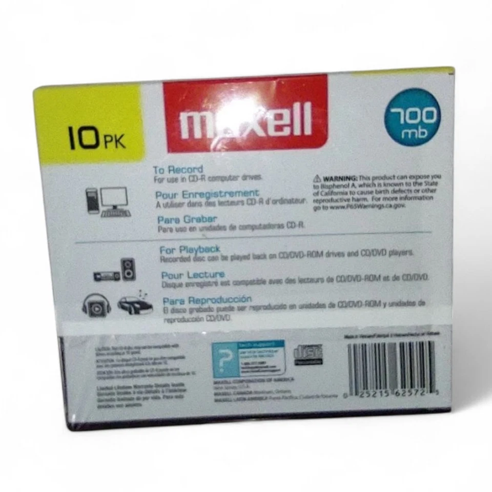 Maxell CD-R Media - 80 Min 700 Mb Up To/Max 48x - 10 Pk Slim Jewel Case NEW - Image 4 of 4