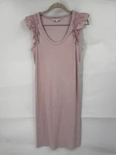The Nine By Hatch Ribbed Ruffle Knee Length Dress Women Medium Pink