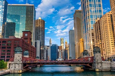 Chicago River Corridor Skyline Photo Laminated Poster 18x12