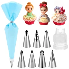 9 Pcs Piping Bags and Tips Set, Cake Decorating Tip Icing Piping Kit with 1 R...