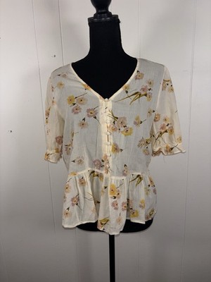 madewell courtyard carnation print ruffle top sheer Cotton