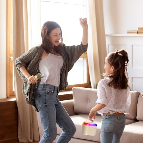 Mini Karaoke Maschine für Kinder, Tragbarer Bluetooth Karaoke Lautsprecher Beige-2Mic - Bild 7 von 7
